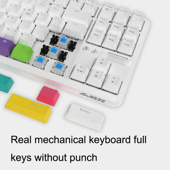 Ajazz K870T 87-Key Hot Swap Bluetooth/Wired Dual Mode RGB Backlight Office Game Mechanical Keyboard Green Shaft (White)