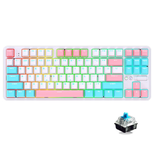 Ajazz K870T Pro 87 Keys Three Mode Wireless/Bluetooth/Wired Pluggable RGB Mechanical Keyboard Green Shaft (White) - free shipping - PMC Jewellery - Order now!