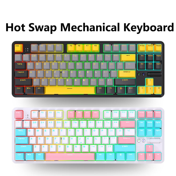 Ajazz K870T Pro 87 Keys Three Mode Wireless/Bluetooth/Wired Pluggable RGB Mechanical Keyboard Green Shaft (White)