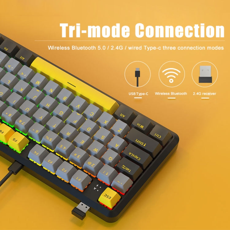 Ajazz K870T Pro 87 Keys Three Mode Wireless/Bluetooth/Wired Pluggable RGB Mechanical Keyboard Tea Shaft (White)