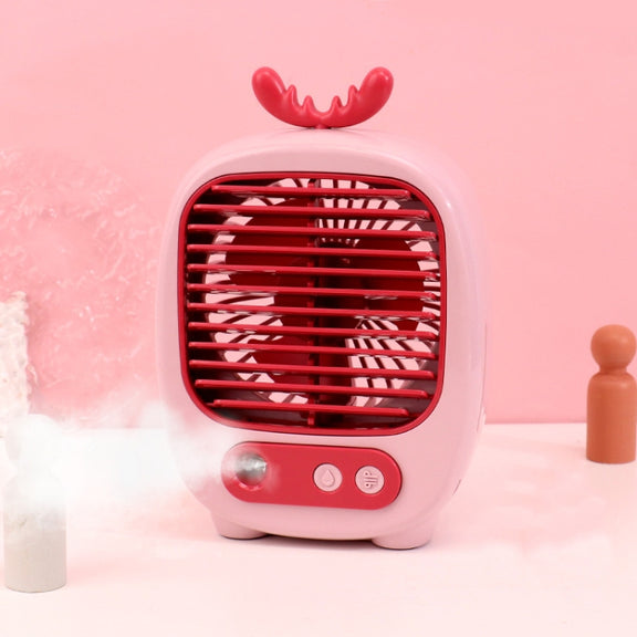 1315 Spray Humidification Hydrating Cartoon Fan USB Charging Desktop Fan(Deer Pink)