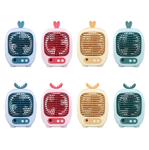 1315 Spray Humidification Hydrating Cartoon Fan USB Charging Desktop Fan(Deer Blue)