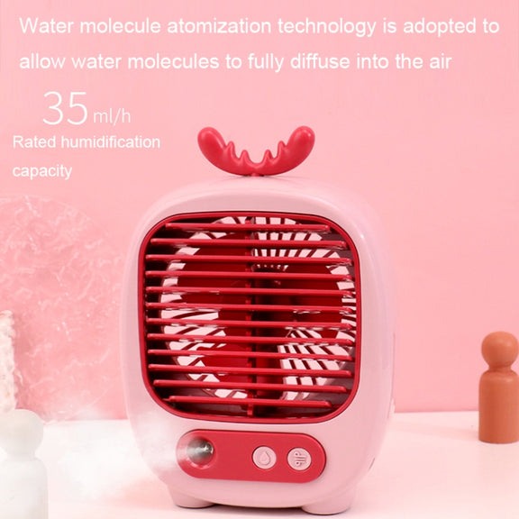 1315 Spray Humidification Hydrating Cartoon Fan USB Charging Desktop Fan(Deer Pink)