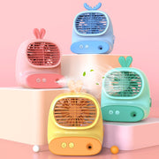 CS1319 Desktop Small Hydrating Spray Cartoon Fan Rechargeable Silent Humidifying Fan(Deer Blue)