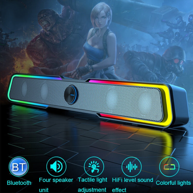 Wired+Bluetooth Version DHE6002S RGB Lights HiFi Sound Effect Computer Audio Desktop Long Strip Speakers