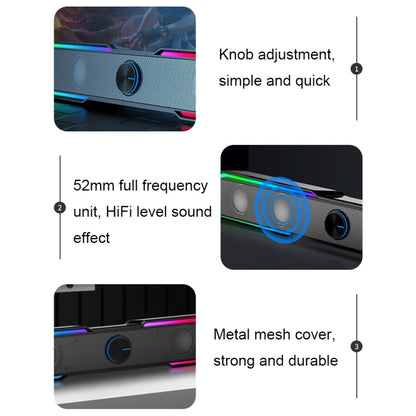 Wired+Bluetooth Version DHE6002S RGB Lights HiFi Sound Effect Computer Audio Desktop Long Strip Speakers -  by PMC Jewellery | Online Shopping South Africa | PMC Jewellery | Buy Now Pay Later Mobicred