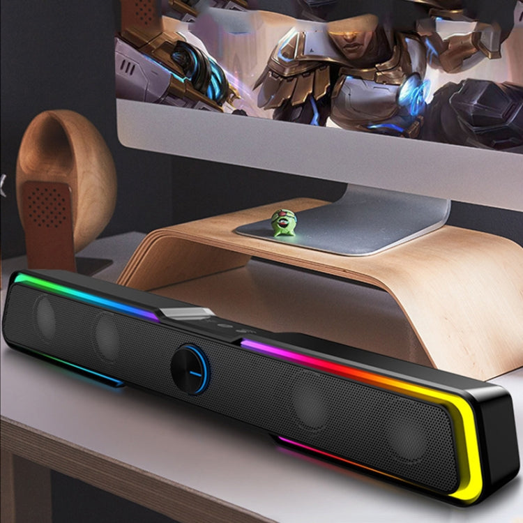Wired+Bluetooth Version DHE6002S RGB Lights HiFi Sound Effect Computer Audio Desktop Long Strip Speakers