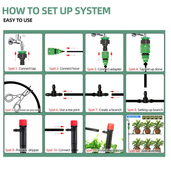 25m Kit Hose Drip Irrigation System Plant Watering Set 360 Degree Adjustable Drippers