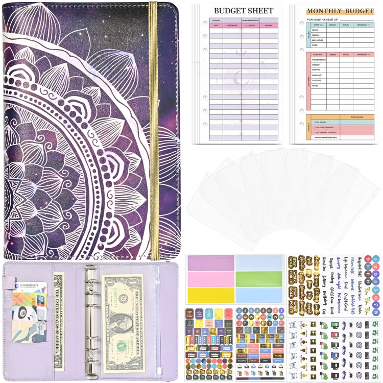 A6 Mandala Binder Financial Plan Notebook PU Leather Cash Budget Book(Fantasy Purple) - Notebooks by PMC TechLife | Online Shopping South Africa | PMC TechLife