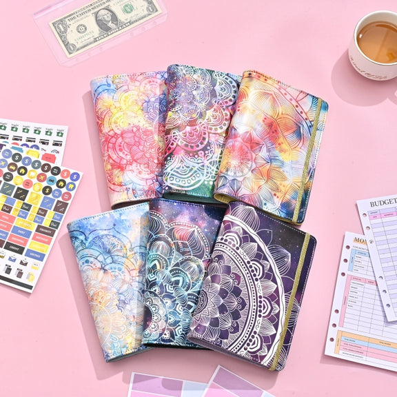 A6 Mandala Binder Financial Plan Notebook PU Leather Cash Budget Book(Gorgeous Pink)