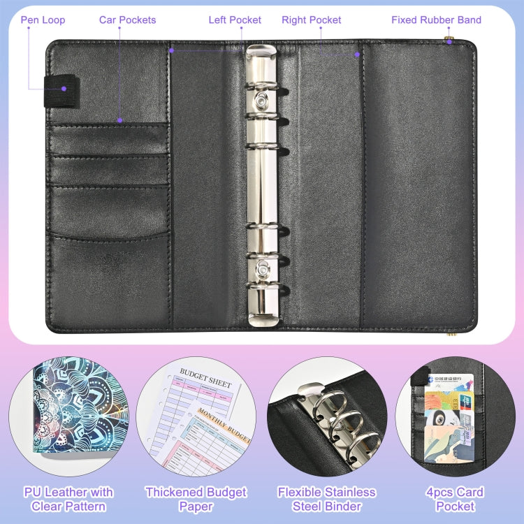 A6 Mandala Binder Financial Plan Notebook PU Leather Cash Budget Book(Star Black) - Notebooks by PMc TechLife | Online Shopping South Africa | PMc TechLife | Buy Now Pay Later Mobicred