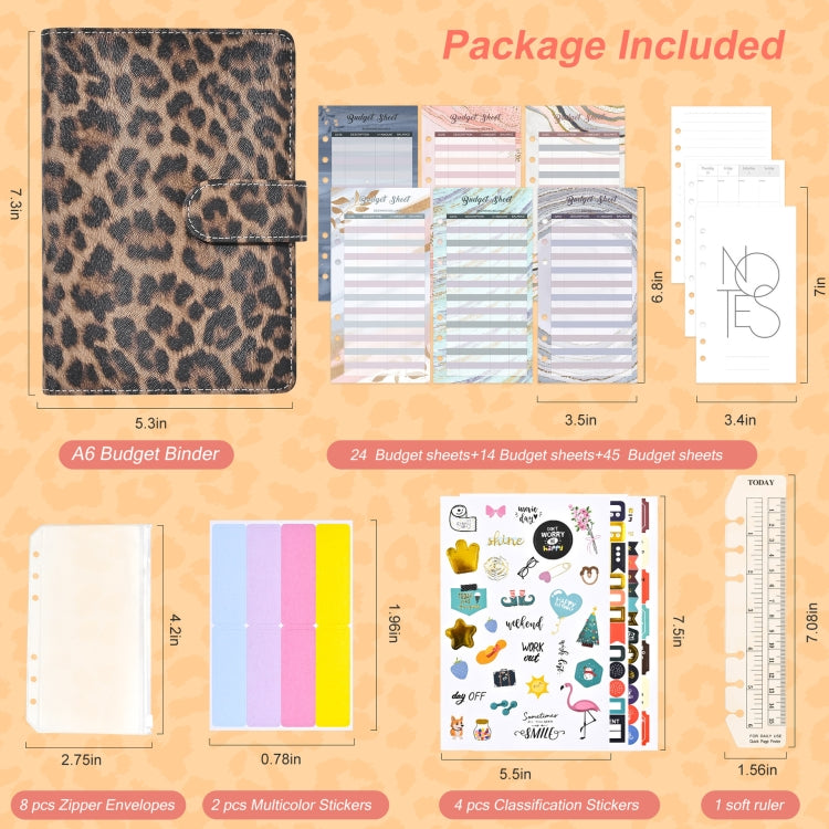 A6 Leopard Print Cash Budget Notebook  Loose Leaf Financial Management Notepad(Pink)