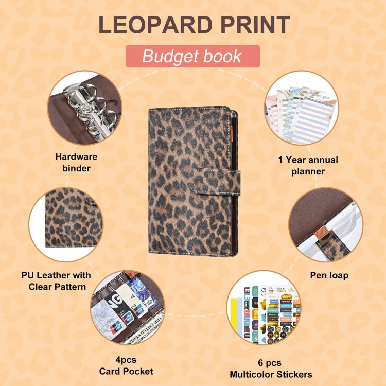 A6 Leopard Print Cash Budget Notebook  Loose Leaf Financial Management Notepad(Deep Brown)