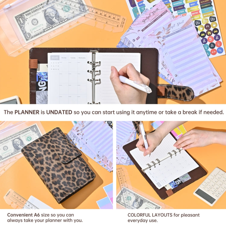 A6 Leopard Print Cash Budget Notebook  Loose Leaf Financial Management Notepad(Cow Pattern Black White)
