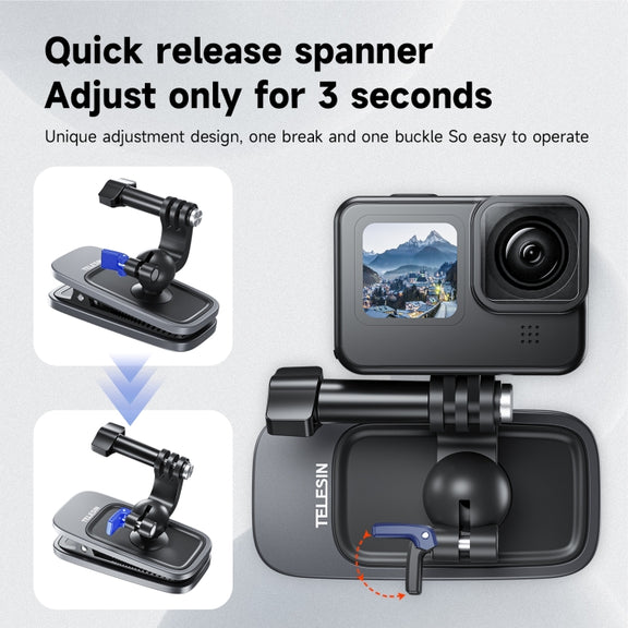 TELESIN 360 Degree Rotation Magnetic Backpack Clip Clamp Mount For Action Camera