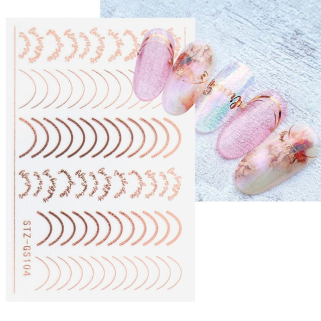 Gold Silver Manicure Stickers Imitation Metal Line Adhesive Nail Stickers(Stz-GS104 Rose Gold)