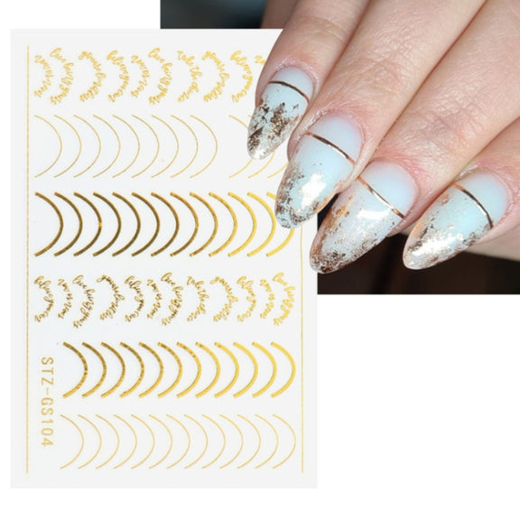 Gold Silver Manicure Stickers Imitation Metal Line Adhesive Nail Stickers(Stz-GS104 Gold)