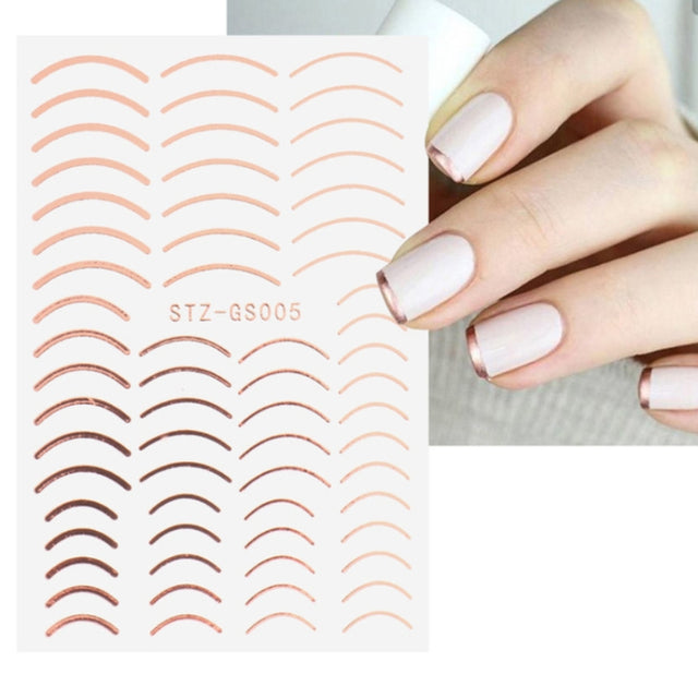Gold Silver Manicure Stickers Imitation Metal Line Adhesive Nail Stickers(Stz-GS005 Rose Gold)