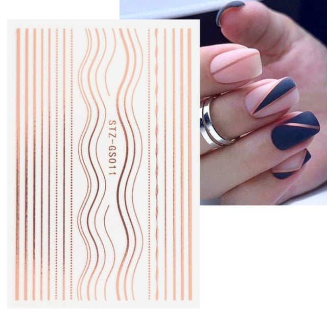 Gold Silver Manicure Stickers Imitation Metal Line Adhesive Nail Stickers(Stz-GS011 Rose Gold)