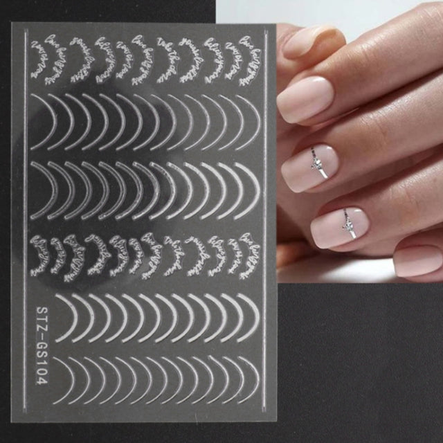 Gold Silver Manicure Stickers Imitation Metal Line Adhesive Nail Stickers(Stz-GS104 Silver)