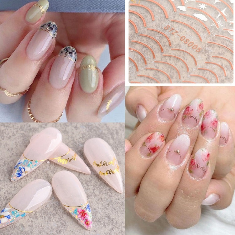 Gold Silver Manicure Stickers Imitation Metal Line Adhesive Nail Stickers(Stz-GS004 Rose Gold)