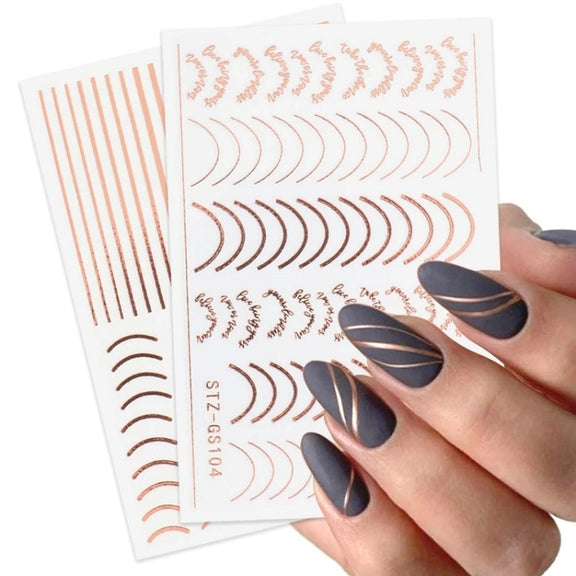 Gold Silver Manicure Stickers Imitation Metal Line Adhesive Nail Stickers(Stz-GS004 Rose Gold)
