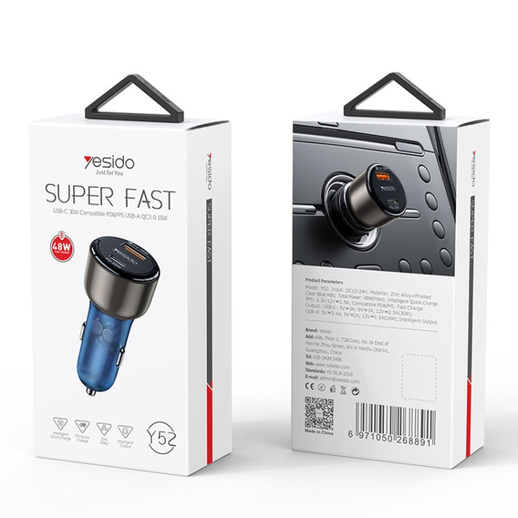 Yesido Y52 48W Dual-channel Fast Charging Zinc Alloy QC3.0 Car Charger(Black) - Car Charger by Yesido | Online Shopping South Africa | PMC TechLife | Buy Now Pay Later Mobicred