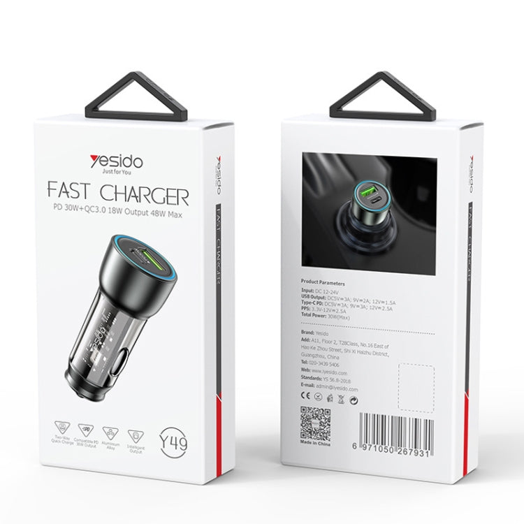 Yesido Y49 Car USB3.0 Fast Charger 30W Translucent PD Fast Charging(Black) - free shipping - PMC TechLife - Order now!