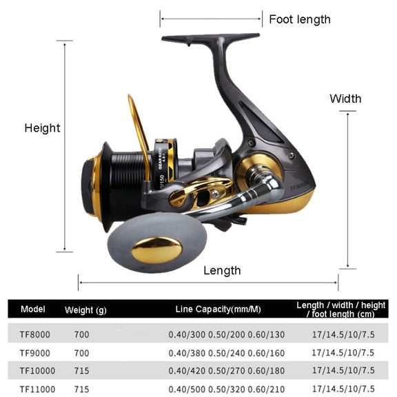 TF8000 Long-distance Casting Reel Large Gapless Sea Rod Fishing Reel Spinning Reel