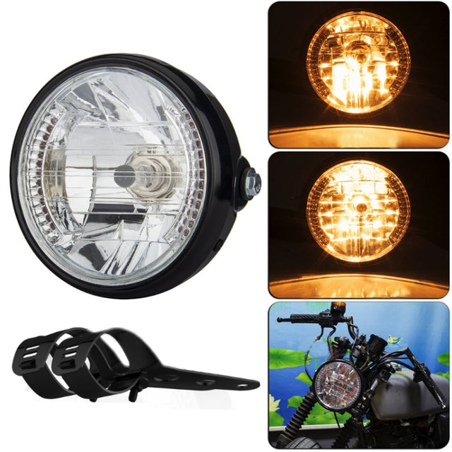 Motorcycle 7 Inch LED Headlamp Angel Ring Steering Function With Bracket(Shock Absorber Diameter 28-36mm)