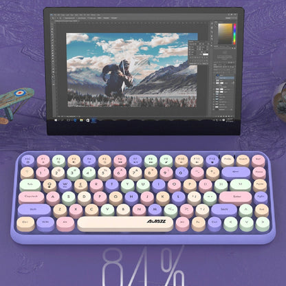 Ajazz 308I 84 Keys Tablet Computer Notebook Home Office Punk Bluetooth Keyboard(Milk Tea Color) - free shipping - PMC Jewellery - Order now!