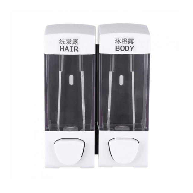 Double Head Wall Mounted Manual Press Soap Dispenser Shampoo Bottle Hand Wash Body Wash Dispenser, Color: White
