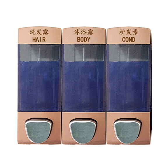 Three Head Wall Mounted Manual Press Soap Dispenser Shampoo Bottle Hand Wash Body Wash Dispenser, Color: Gold