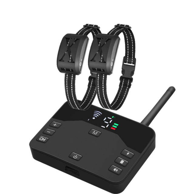 2-In-1 Electric Dog Fence & Remote Training Collar Adjustable Vibration & Shock For 2 Dogs(Black)