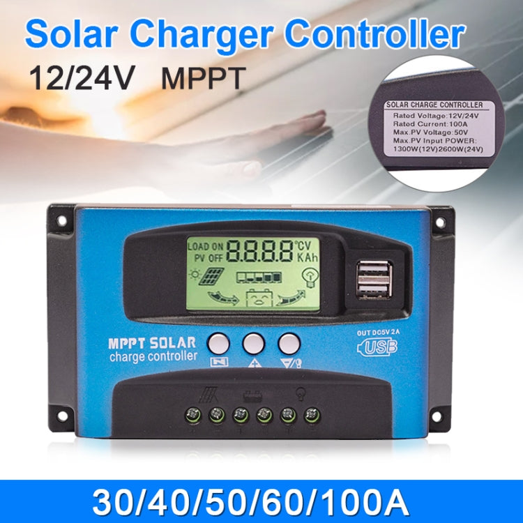 YCX-003 30-100A Solar Charging Controller with LED Screen & Dual USB Port Smart MPPT Charger, Model: 12/24V 40A