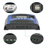 YCX-003 30-100A Solar Charging Controller with LED Screen & Dual USB Port Smart MPPT Charger, Model: 12/24V 50A