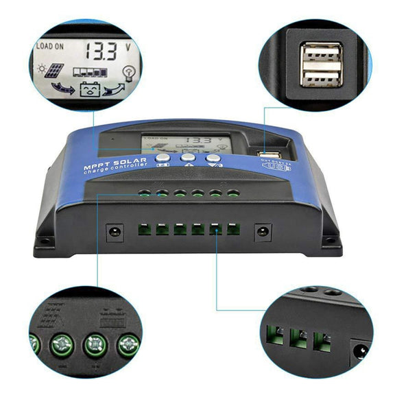 YCX-003 30-100A Solar Charging Controller with LED Screen & Dual USB Port Smart MPPT Charger, Model: 12/24V 50A