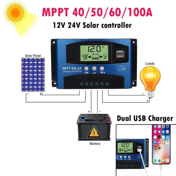 YCX-003 30-100A Solar Charging Controller with LED Screen & Dual USB Port Smart MPPT Charger, Model: 12/24V 40A