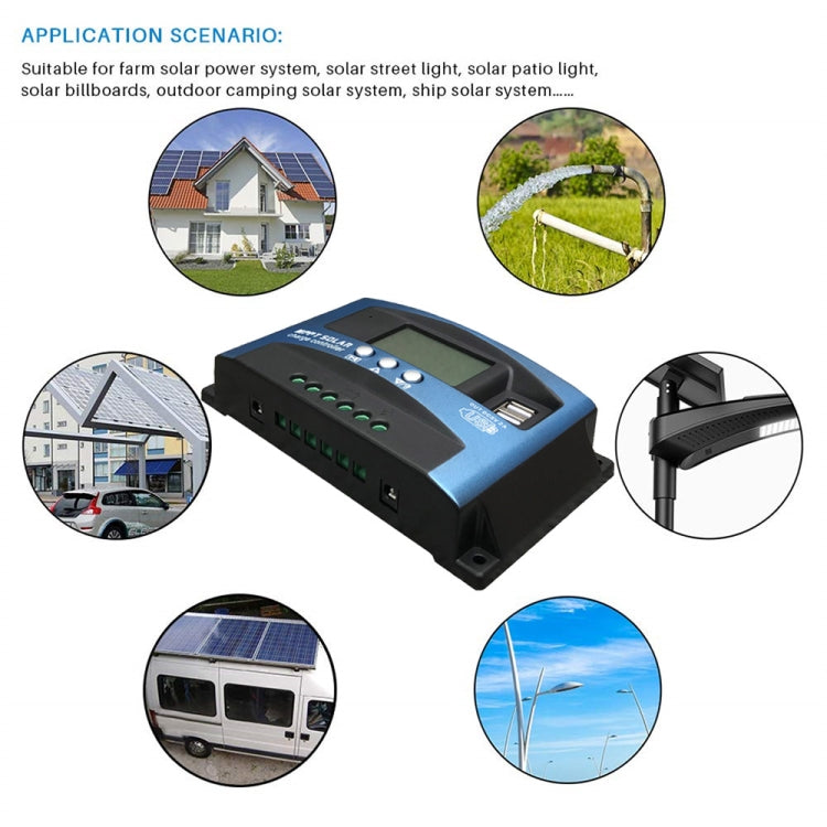 YCX-003 30-100A Solar Charging Controller with LED Screen & Dual USB Port Smart MPPT Charger, Model: 12/24V 40A