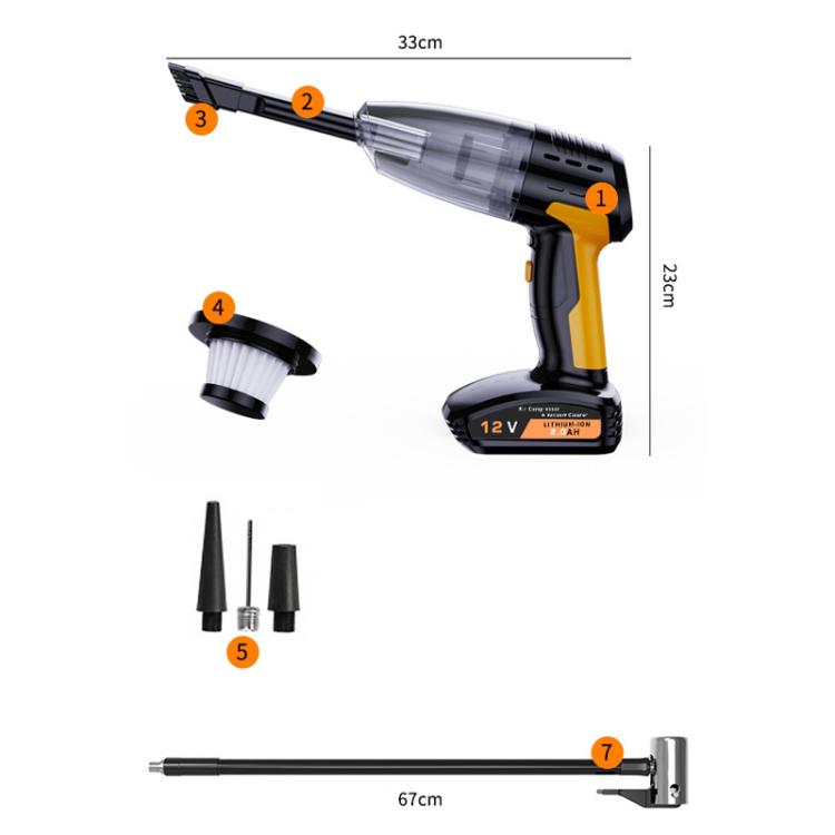 SUITU ST-6637 Wired 5 In 1 60W  Double Motor Car Vacuum Cleaner With Blowing Air Pump Pressure Measuring Lighting Function