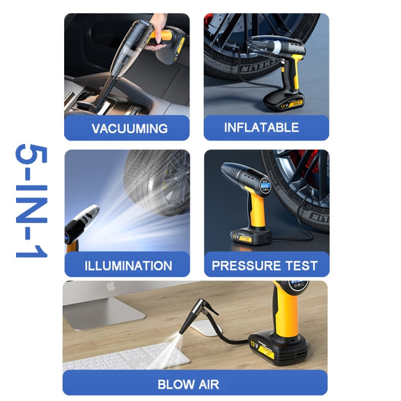 SUITU ST-6637  Wireless+Toolbox 5 In 1 60W  Double Motor Car Vacuum Cleaner With Blowing Air Pump Pressure Measuring Lighting Function