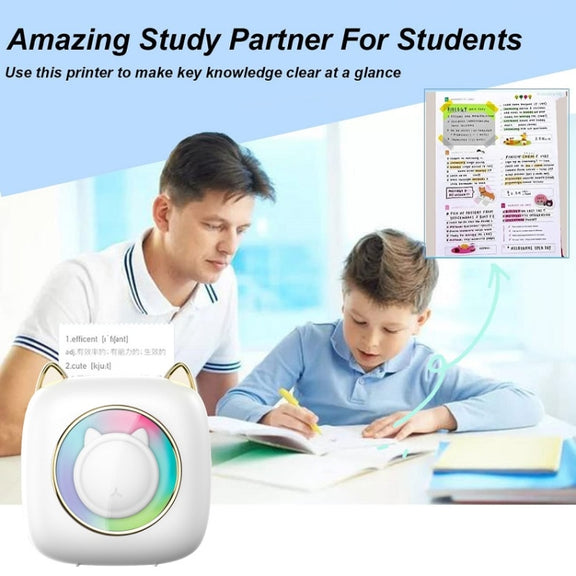 C23 Seven Colors Atmosphere Breathing Light Wireless Thermal Printer, Color: White+5 Rolls Thermal Paper