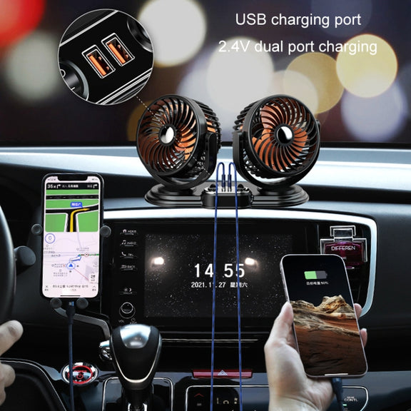 F621U Car Rotatable Turntable Silent Car Double Head Fan, Model: High Allocation USB