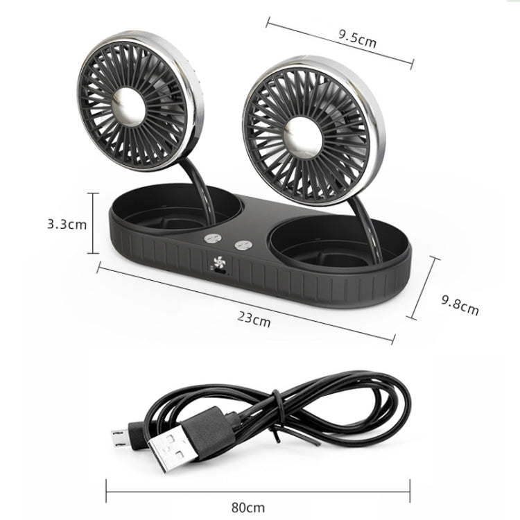 F304 Double-head Hose Built-in Lithium Battery USB Car Fan, Color: Green Gold
