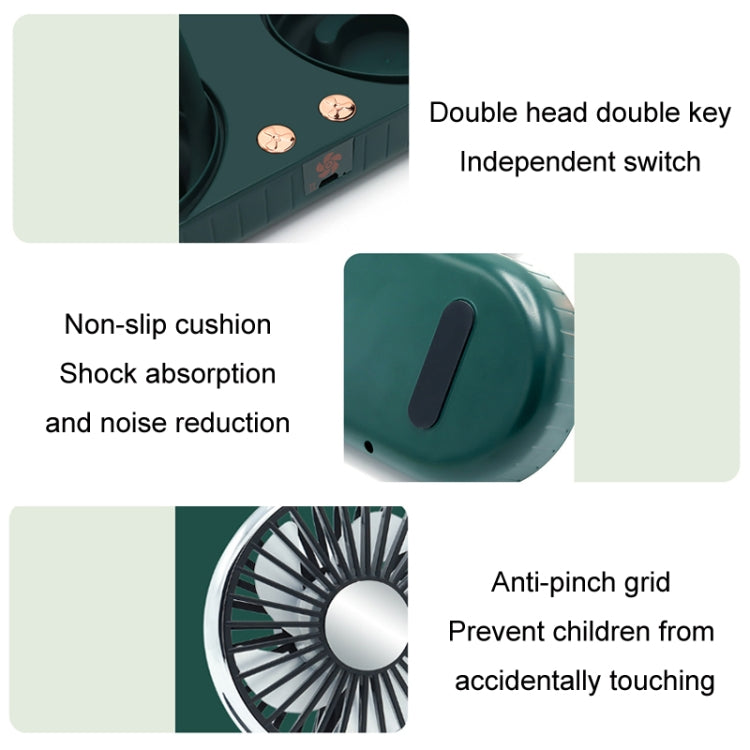 F304 Double-head Hose Built-in Lithium Battery USB Car Fan, Color: Green Gold