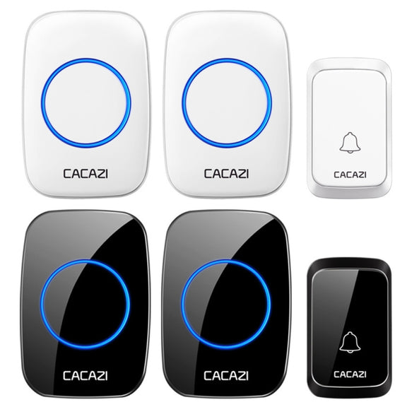 CACAZI A06-DC 1 to 2 Battery Smart Home Wireless Water-resistant Doorbell(White)