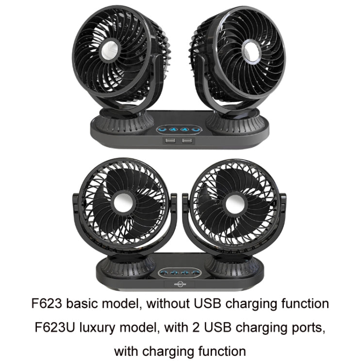 F623 12V/24V Vehicle Electric Oscillating Head Rotatable Double Head Fan (Basic) - Heating & Fans by PMC TechLife | Online Shopping South Africa | PMC TechLife | Buy Now Pay Later Mobicred