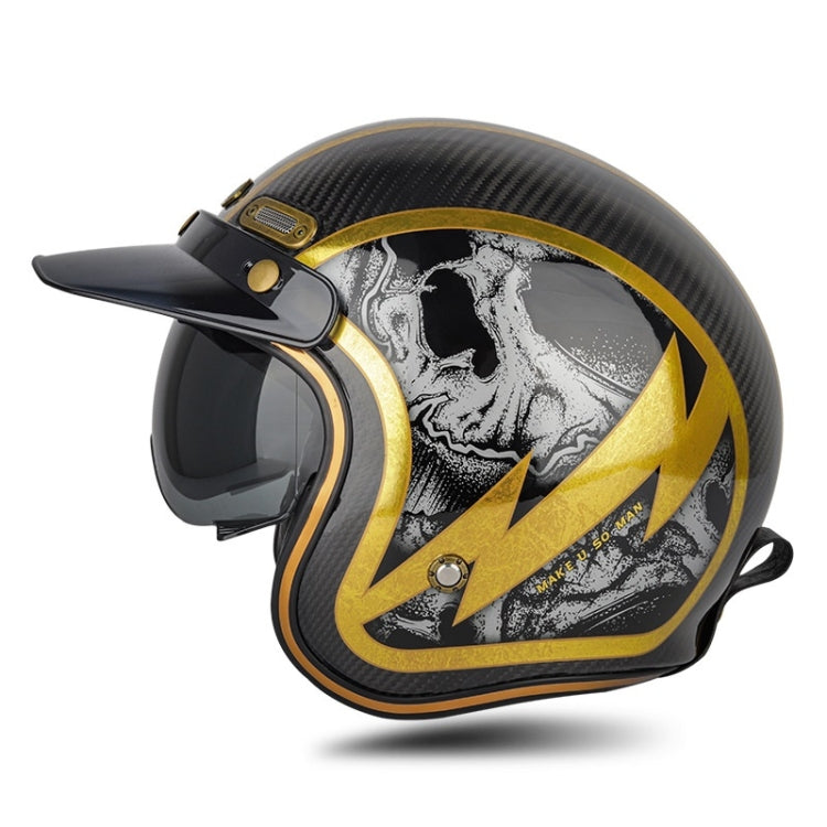 SOMAN Motorcycle Four Seasons Carbon Fiber Half Helmet, Color: Carbon Fiber Gold Lightning(L) - free shipping - PMC TechLife - Order now!
