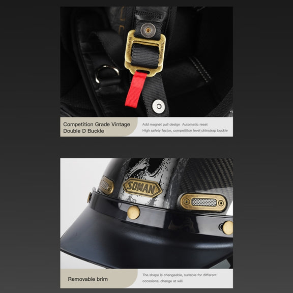 SOMAN Motorcycle Four Seasons Carbon Fiber Half Helmet, Color: FRP Bright Black(S)