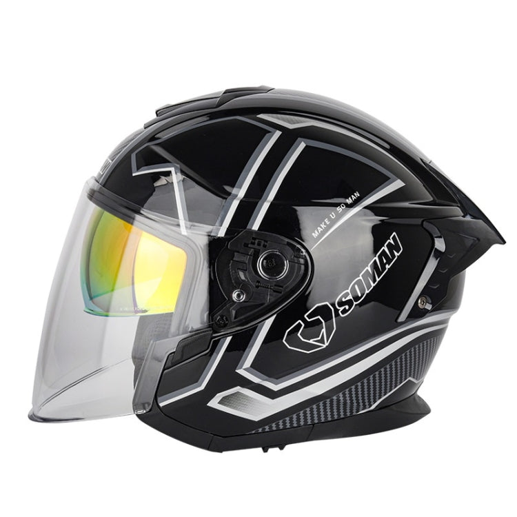SOMAN Motorcycle Electric Bicycle Dual Lens Riding Helmet, Size: M(Black Silver) - free shipping - PMC TechLife - Order now!
